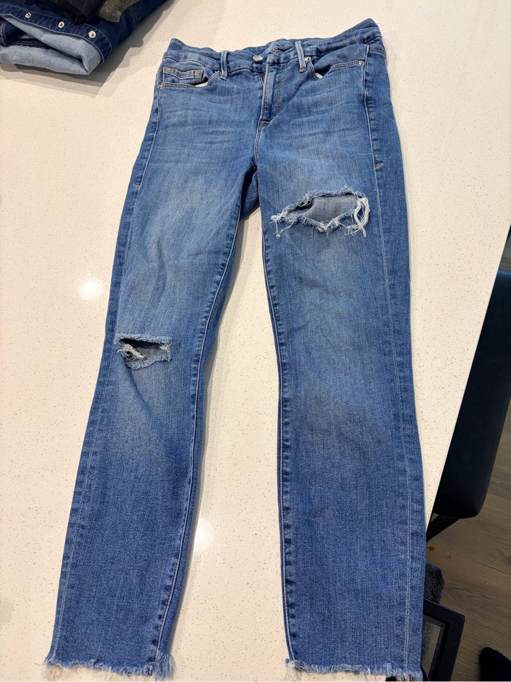 Good American Light Blue Ripped Skinny Jeans
